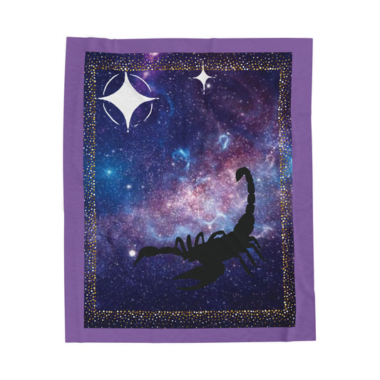 Experience Cosmic Comfort with Bottega KCarroll Collection's Plush Velveteen Zodiac Blankets and Throws Scorpio Sign Oct 23- Nov 21