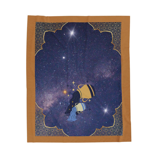 Experience Cosmic Comfort with Bottega KCarroll Collection's Plush Velveteen Zodiac Blankets and Throws Aquarius Sign Jan 20- Feb 18