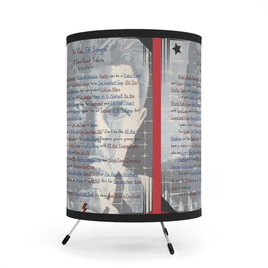 David Bowie Tribute Lamp 'An Ode, 56 Songs' Print Art, Tripod Lamp- Bowie Collection Lamps & Lighting- Unique David Bowie Gift