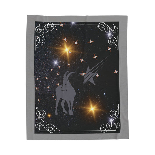 Experience Cosmic Comfort with Bottega KCarroll Collection's Plush Velveteen Zodiac Blankets and Throws Capricorn Sign Dec 22- Jan 19
