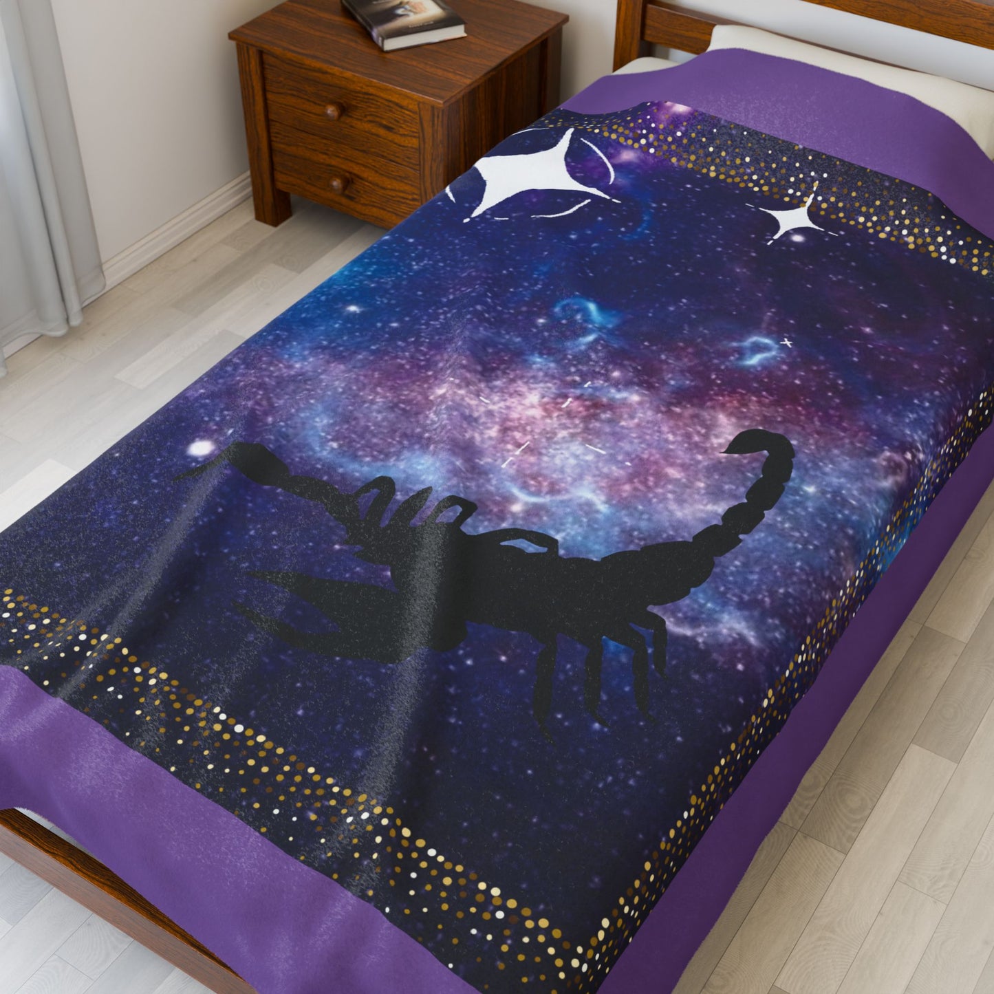 Experience Cosmic Comfort with Bottega KCarroll Collection's Plush Velveteen Zodiac Blankets and Throws Scorpio Sign Oct 23- Nov 21
