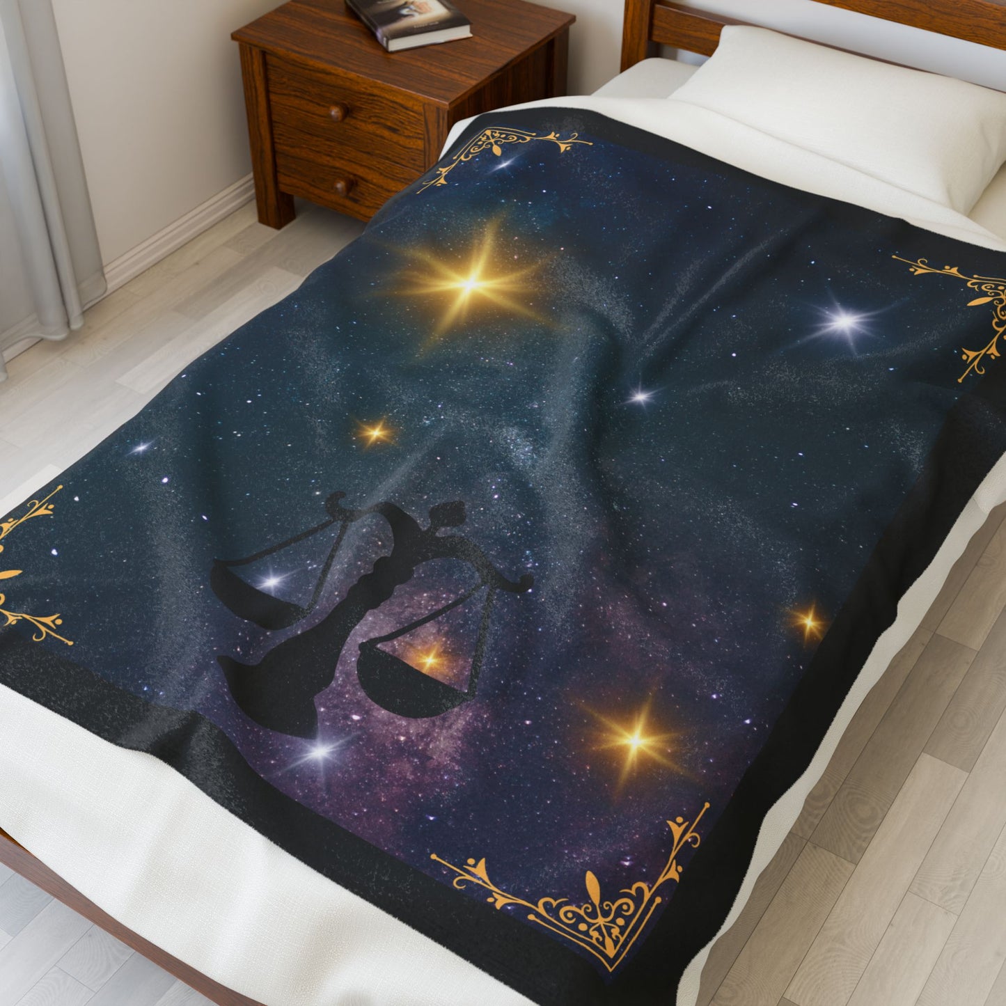 Experience Cosmic Comfort with Bottega KCarroll Collection's Plush Velveteen Zodiac Blankets and Throws Libra Sign Sep 23- Oct 22