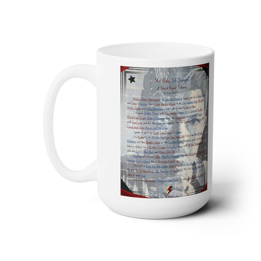 David Bowie Tribute "An Ode, 56 Songs" Ceramic Mug 15oz, Fan Art Print Art, Rock N Roll Art for your Coffee, Tea & Cocoa