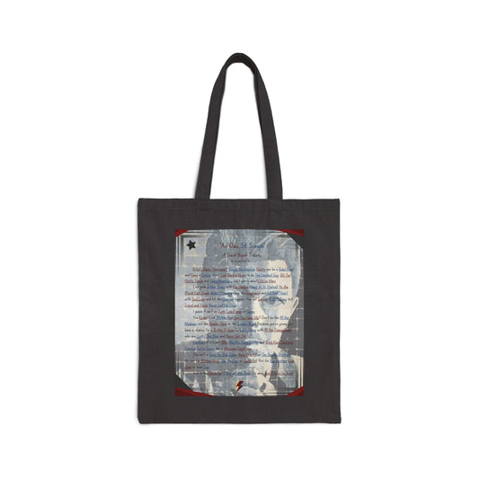 David Bowie Tribute 100% Cotton Canvas Tote Bag, Unique Bowie Fan Print Art Tote Purse Carry Bag, Birthday Holiday Seasonal Bowie Fan Gifts