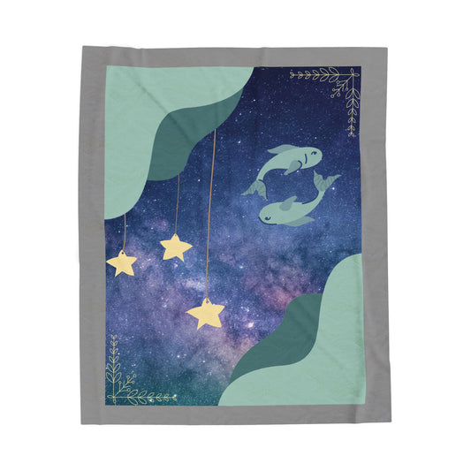 Experience Cosmic Comfort with Bottega KCarroll Collection's Plush Velveteen Zodiac Blankets and Throws Pisces Sign Feb 19- Mar 20
