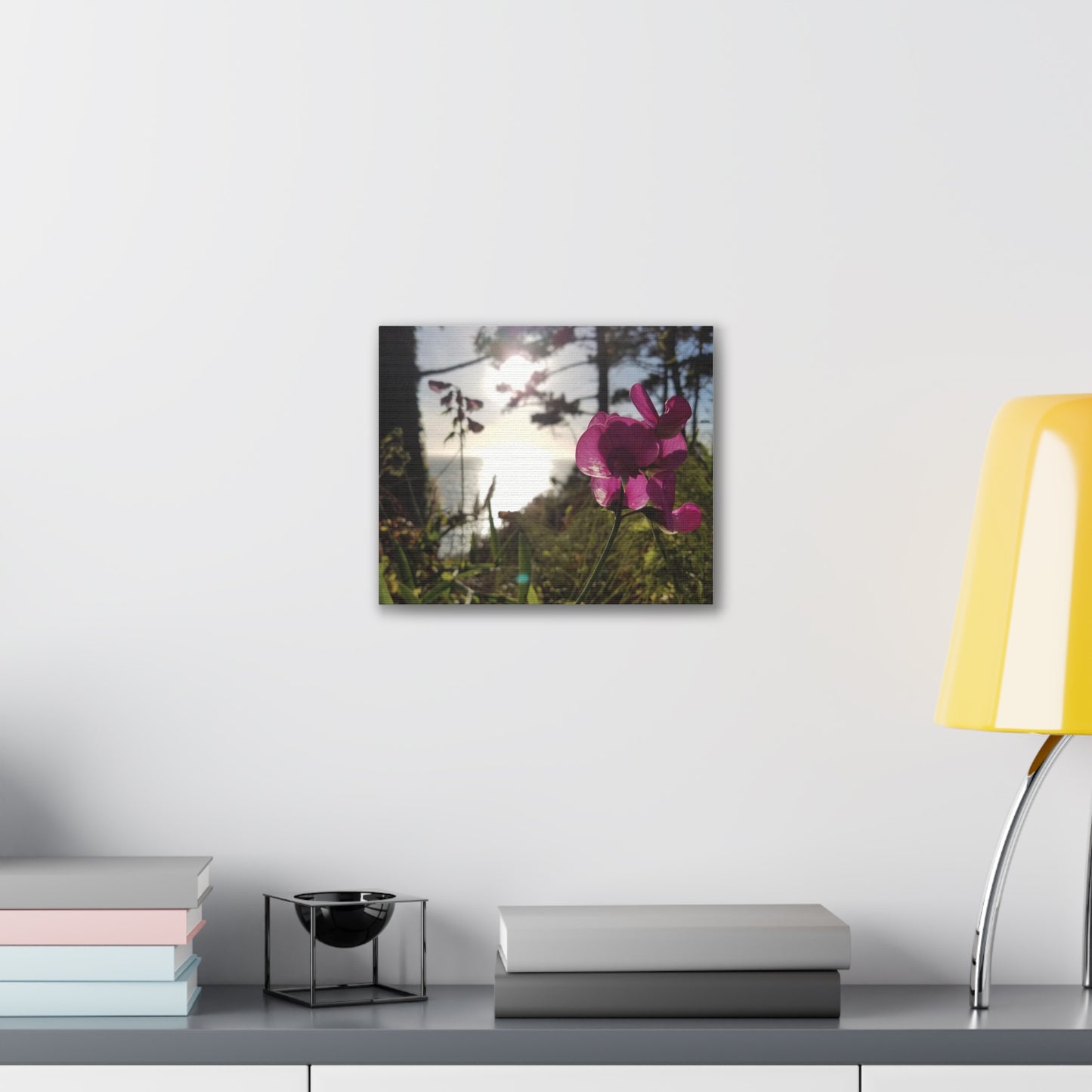 California Floral Sunset Canvas Print - Pacific Ocean Beach Wall Art - West Coast Purple Wildflowers Decor - Nature Inspired Home Gift