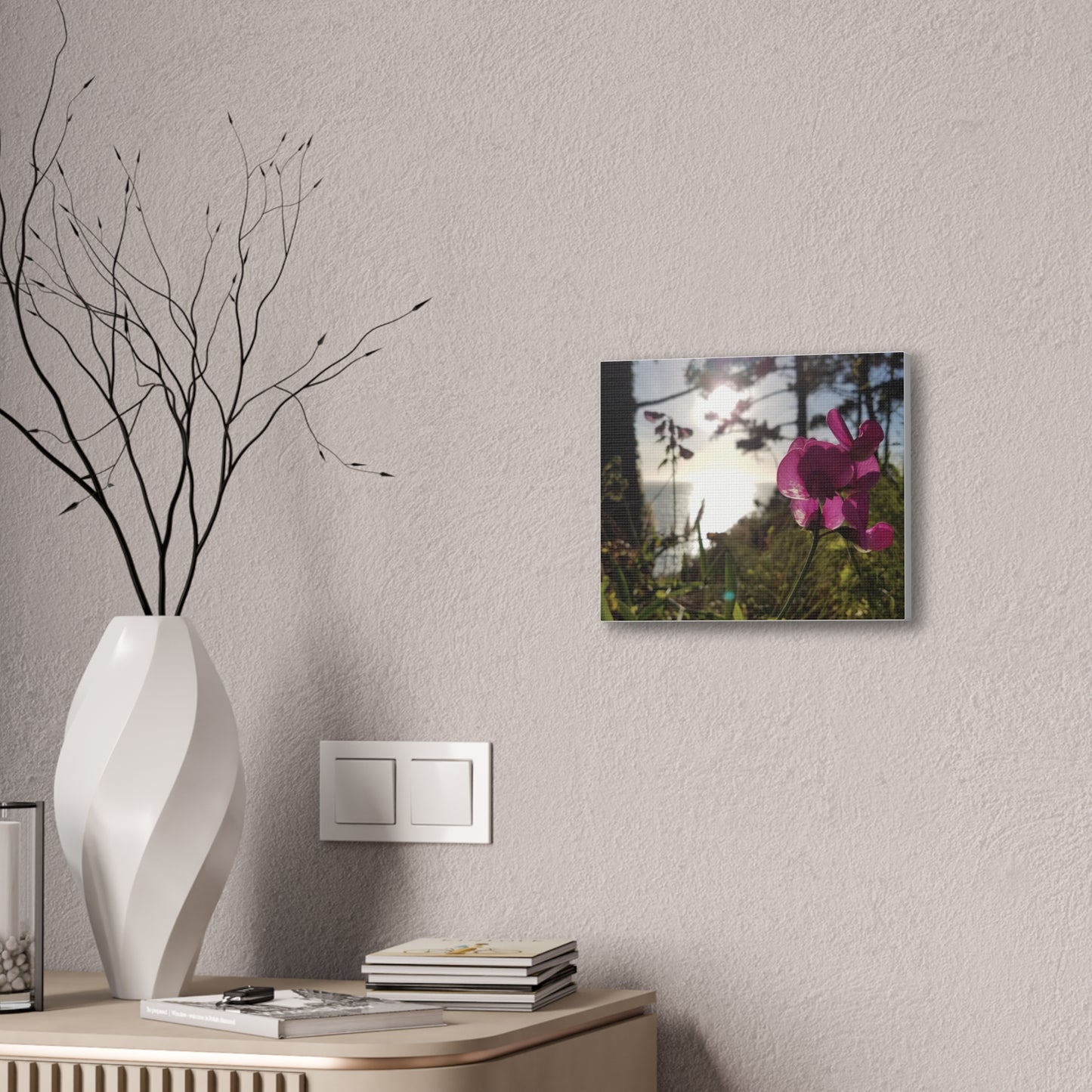 California Floral Sunset Canvas Print - Pacific Ocean Beach Wall Art - West Coast Purple Wildflowers Decor - Nature Inspired Home Gift