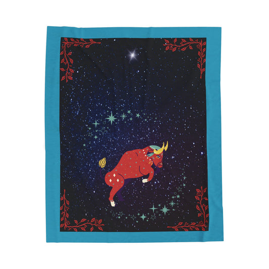 Experience Cosmic Comfort with Bottega KCarroll Collection's Plush Velveteen Zodiac Blankets and Throws Taurus Sign Apr 20- May 20