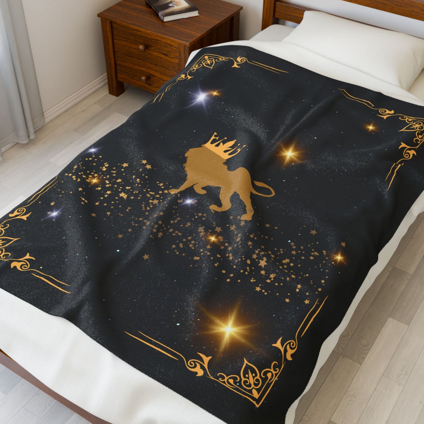 Experience Cosmic Comfort with Bottega KCarroll Collection's Plush Velveteen Zodiac Blankets and Throws Leo Sign Jul 23- Aug 22
