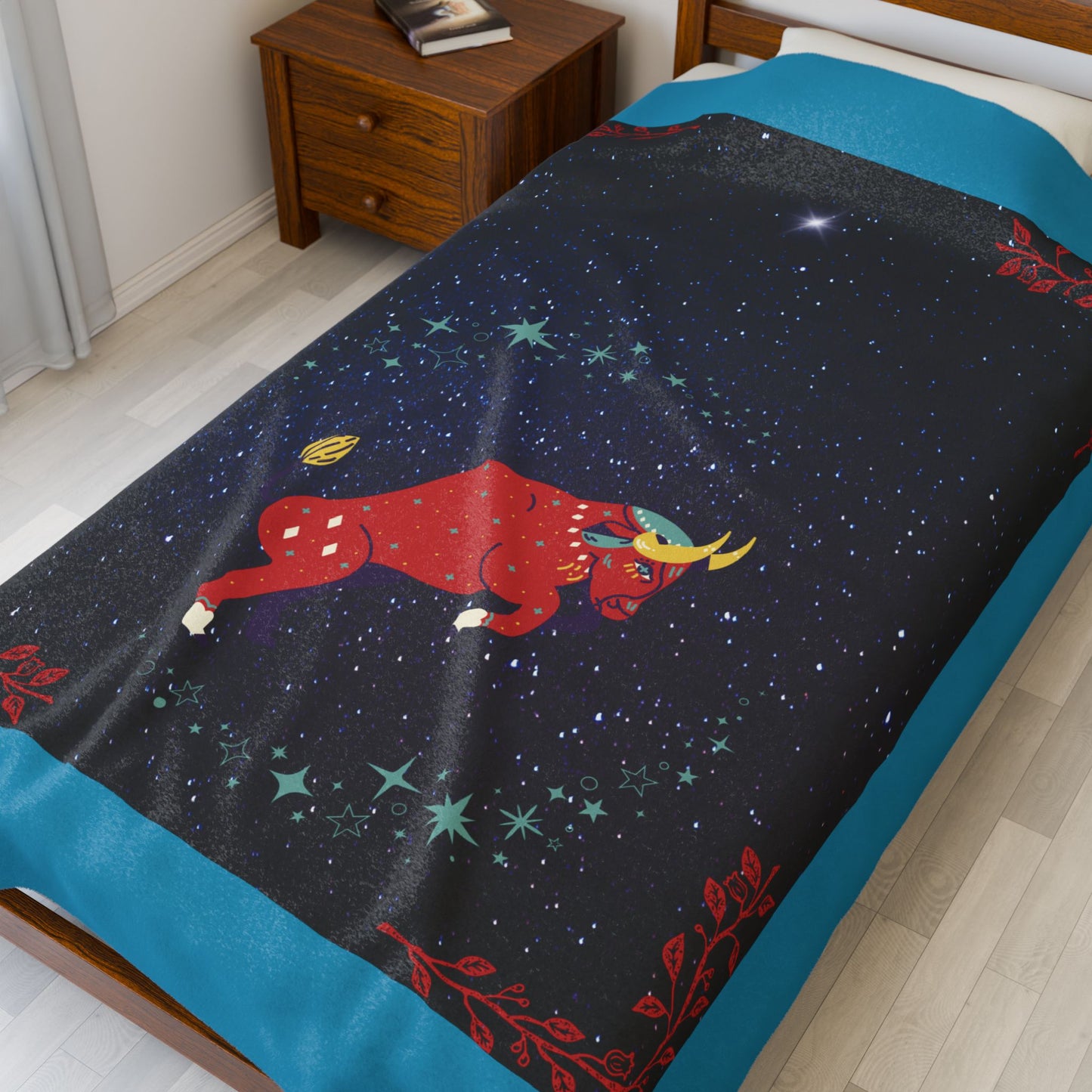 Experience Cosmic Comfort with Bottega KCarroll Collection's Plush Velveteen Zodiac Blankets and Throws Taurus Sign Apr 20- May 20