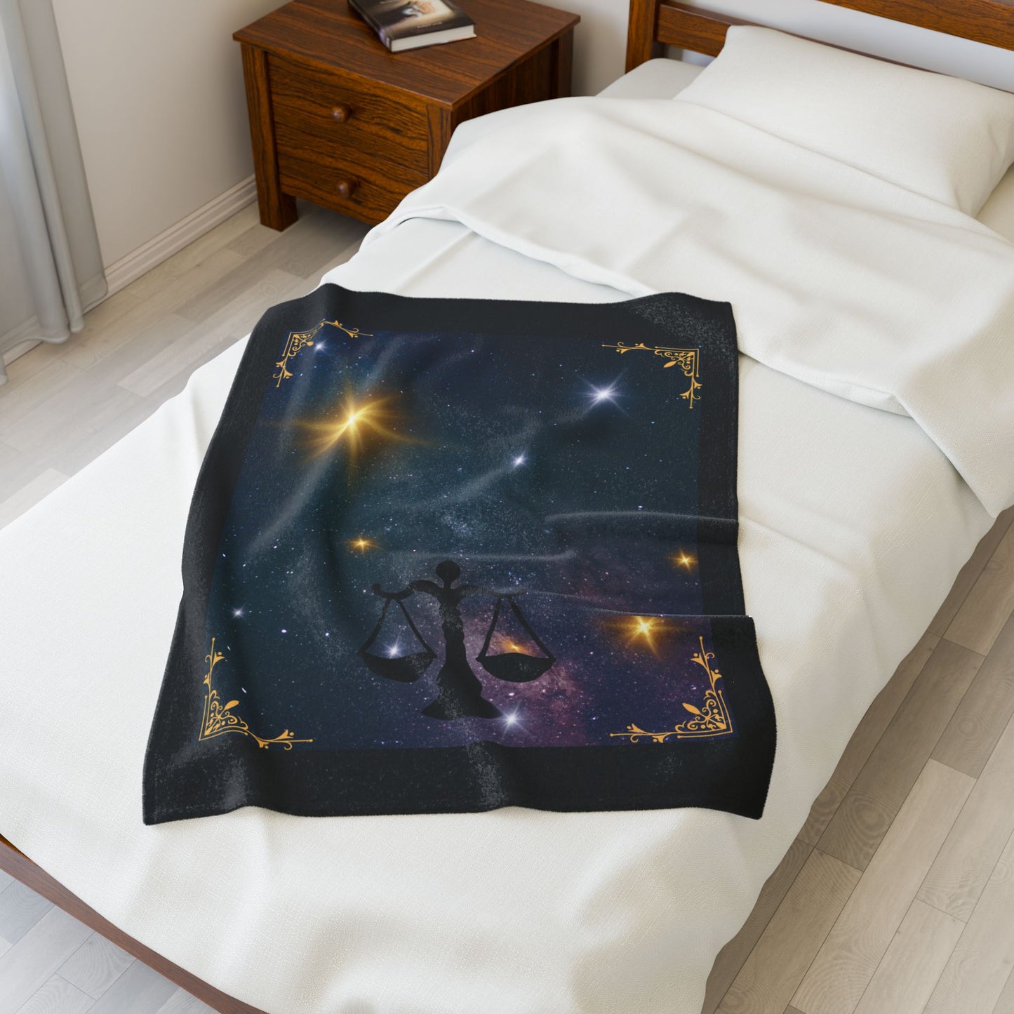 Experience Cosmic Comfort with Bottega KCarroll Collection's Plush Velveteen Zodiac Blankets and Throws Libra Sign Sep 23- Oct 22