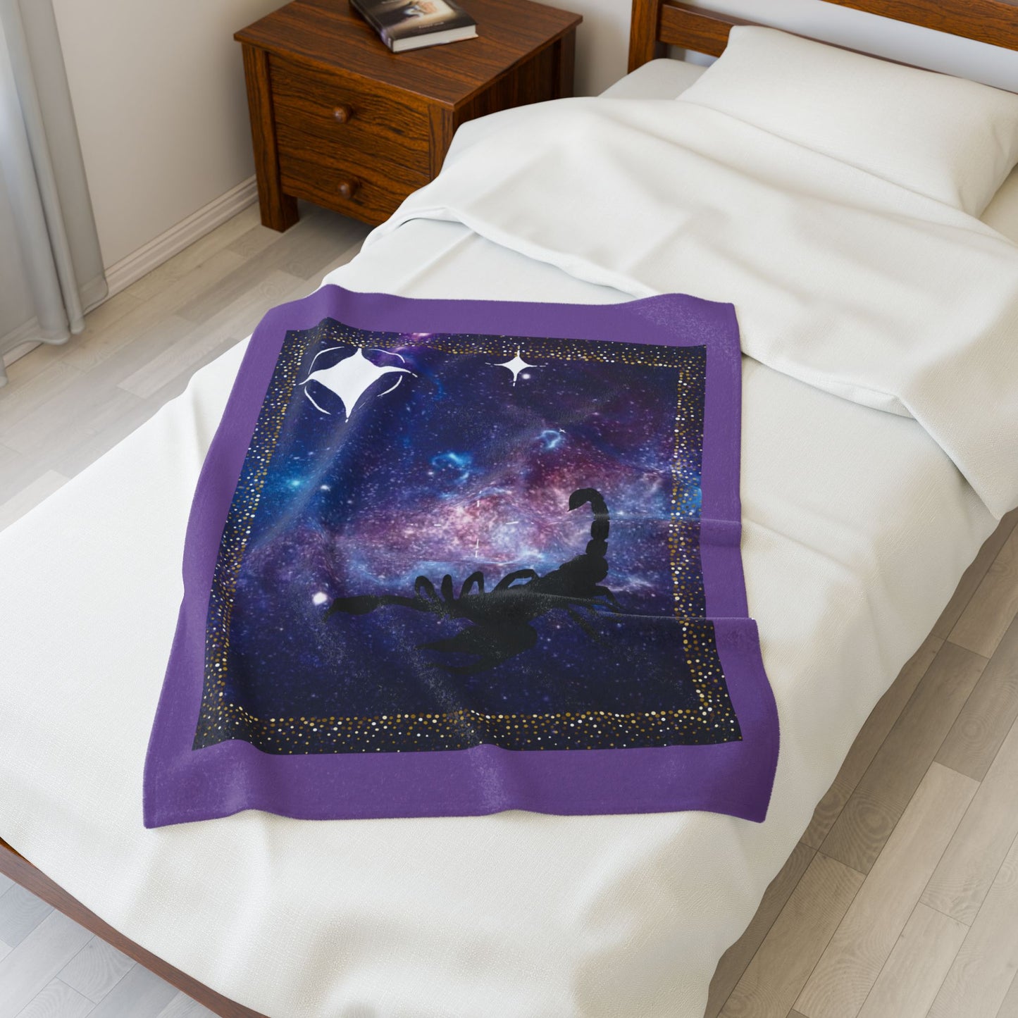 Experience Cosmic Comfort with Bottega KCarroll Collection's Plush Velveteen Zodiac Blankets and Throws Scorpio Sign Oct 23- Nov 21
