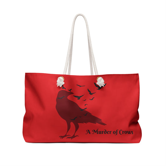 Crow Lovers Weekender Bag - Red Crow Purse - A Murder of Crows Shoulder Bag - Exclusive Bird Lovers Bag - Black Birds Overnight Bag Gift