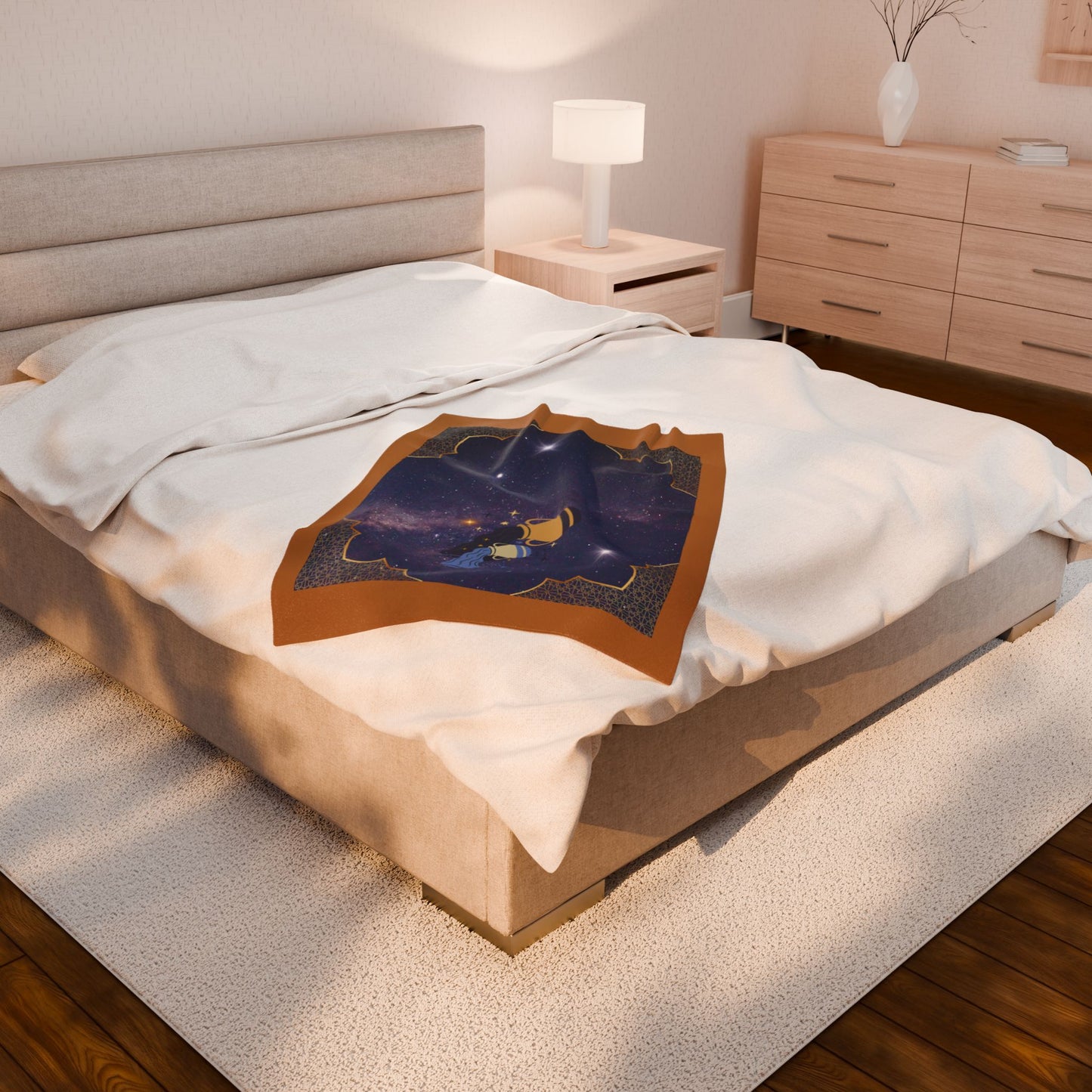 Experience Cosmic Comfort with Bottega KCarroll Collection's Plush Velveteen Zodiac Blankets and Throws Aquarius Sign Jan 20- Feb 18