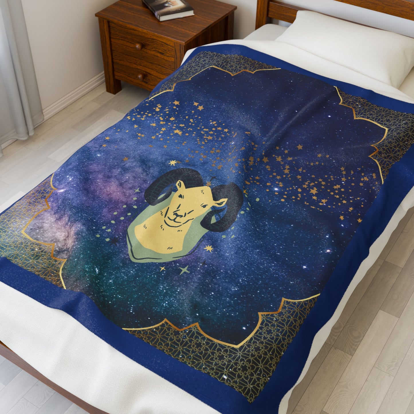Experience Cosmic Comfort with Bottega KCarroll Collection's Plush Velveteen Zodiac Blankets and Throws Aries Sign Mar 21- Apr 19