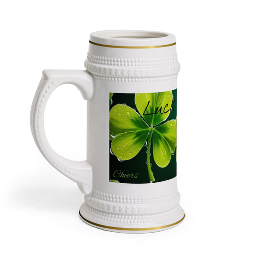 St. Patrick's Day Beer Stein Mug, Lucky Clover Decoration, Cheers to Good Luck, Unique Gift for Him, Irish Themed Party