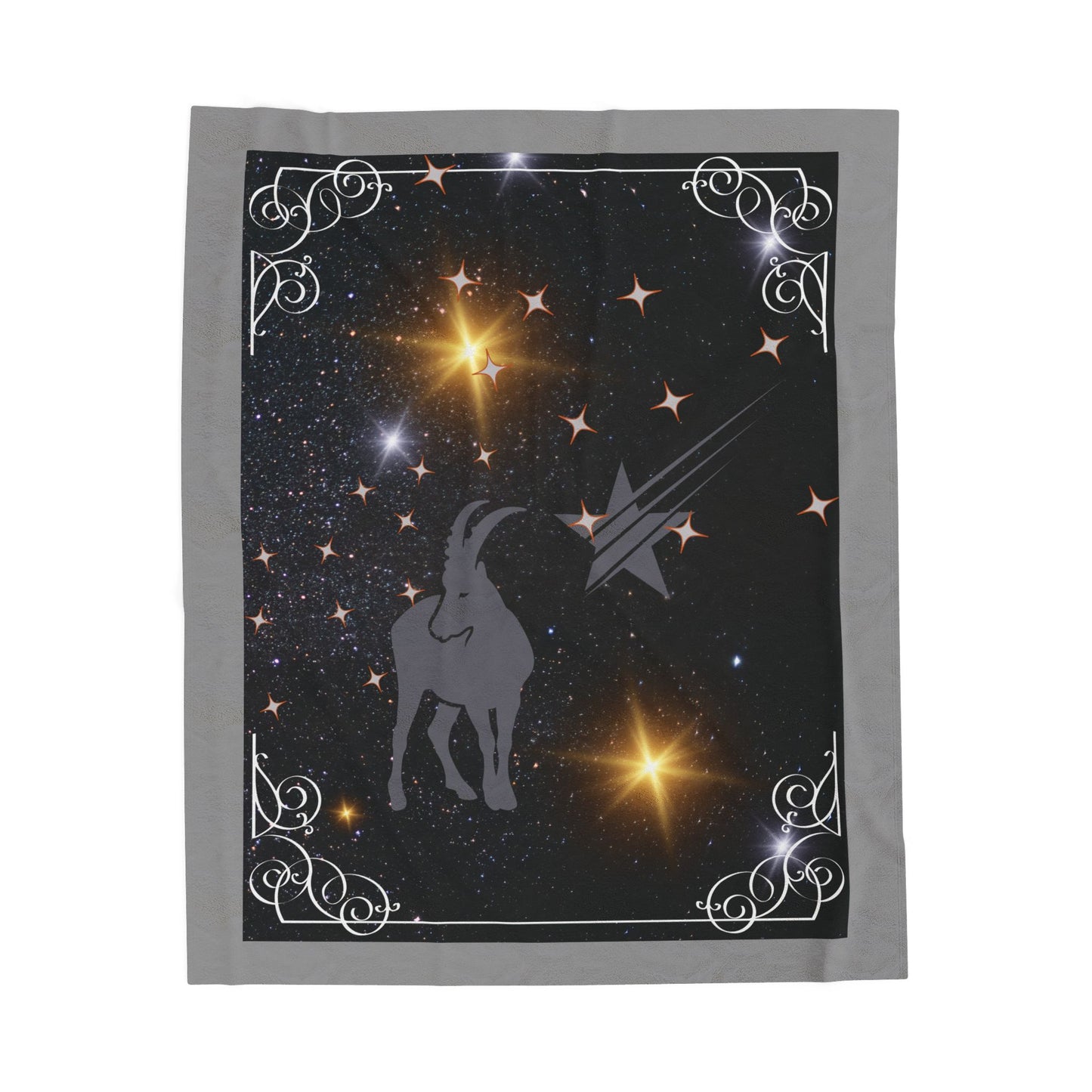 Experience Cosmic Comfort with Bottega KCarroll Collection's Plush Velveteen Zodiac Blankets and Throws Capricorn Sign Dec 22- Jan 19