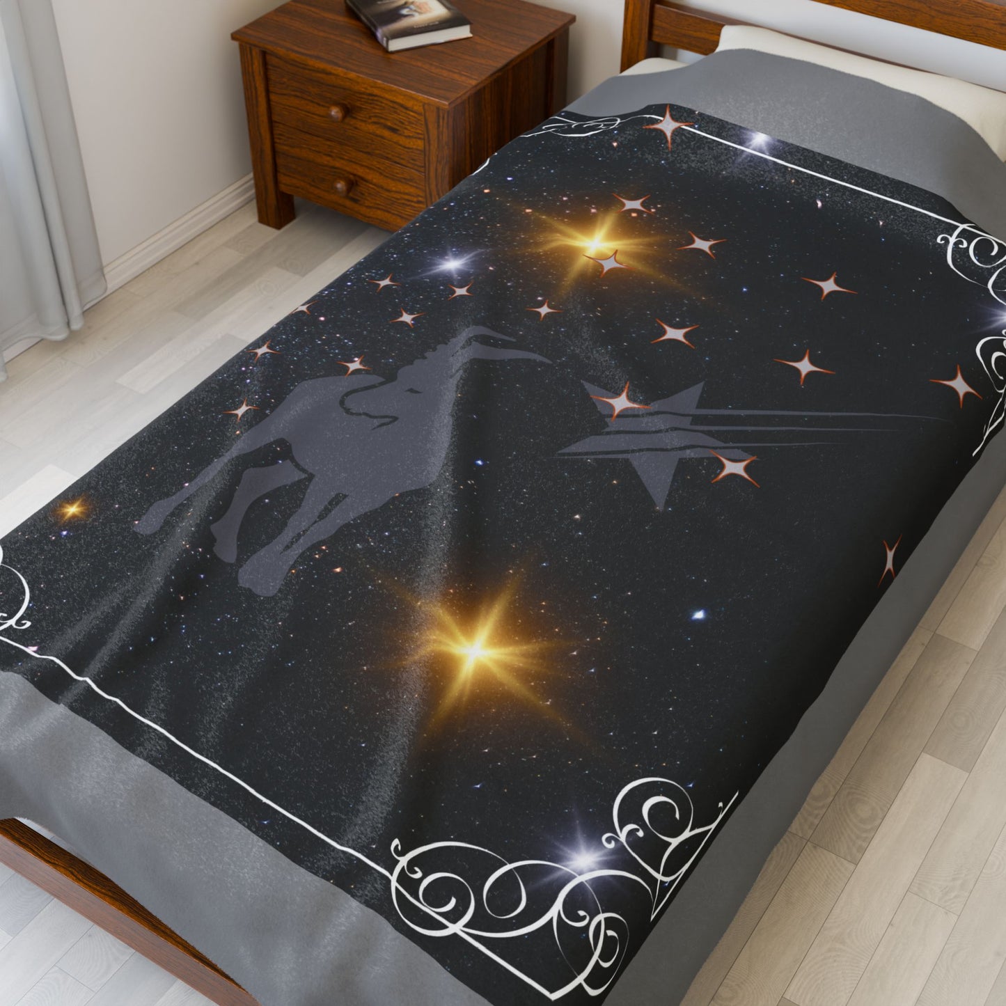 Experience Cosmic Comfort with Bottega KCarroll Collection's Plush Velveteen Zodiac Blankets and Throws Capricorn Sign Dec 22- Jan 19