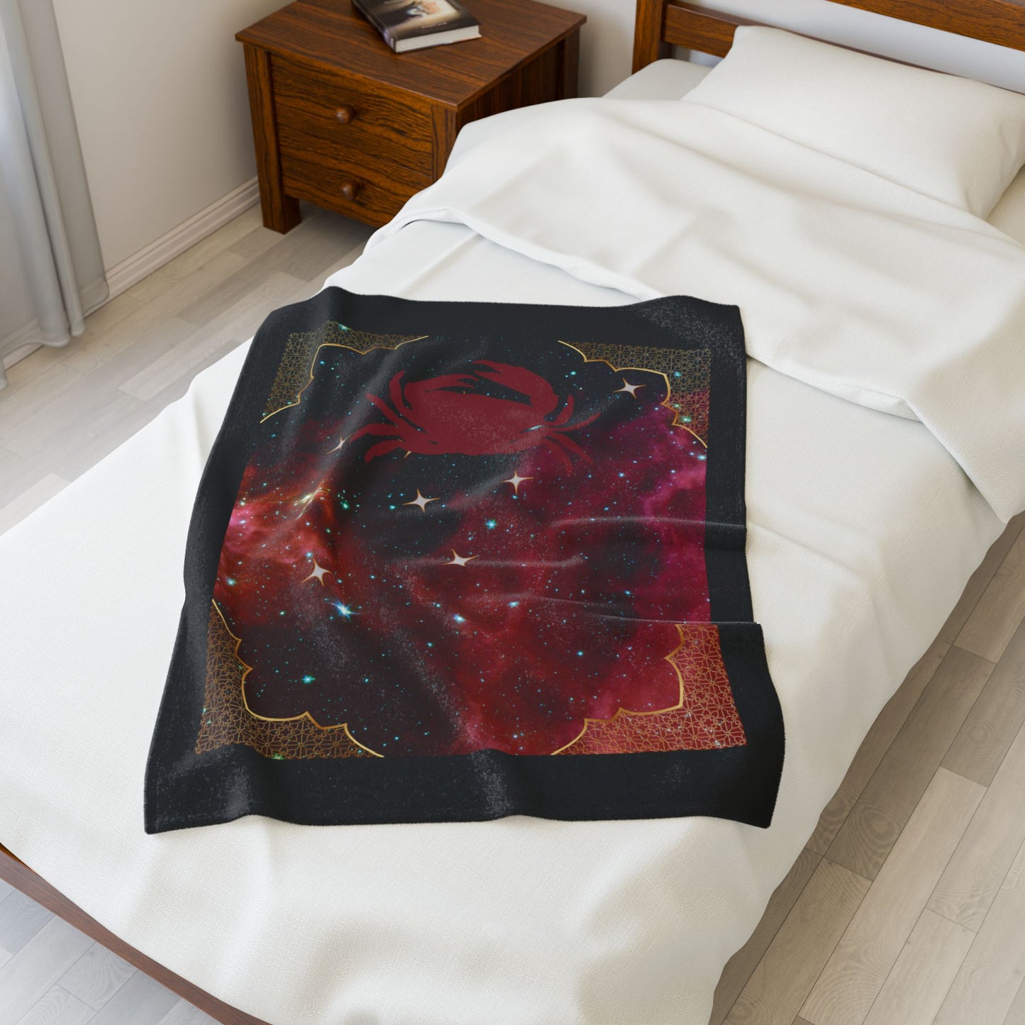 Experience Cosmic Comfort with Bottega KCarroll Collection's Plush Velveteen Zodiac Blankets and Throws Cancer Sign Jun 21- Jul 22