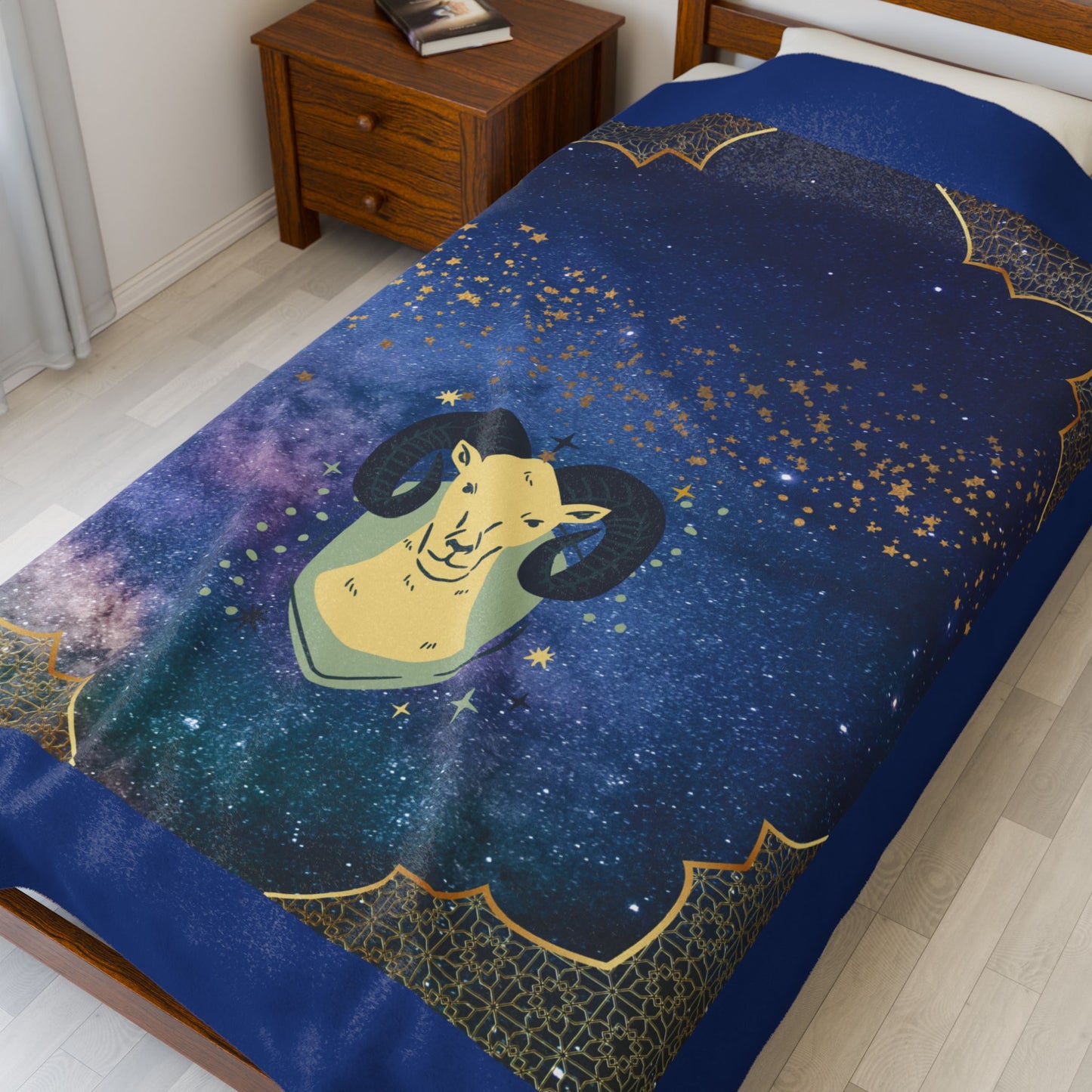 Experience Cosmic Comfort with Bottega KCarroll Collection's Plush Velveteen Zodiac Blankets and Throws Aries Sign Mar 21- Apr 19
