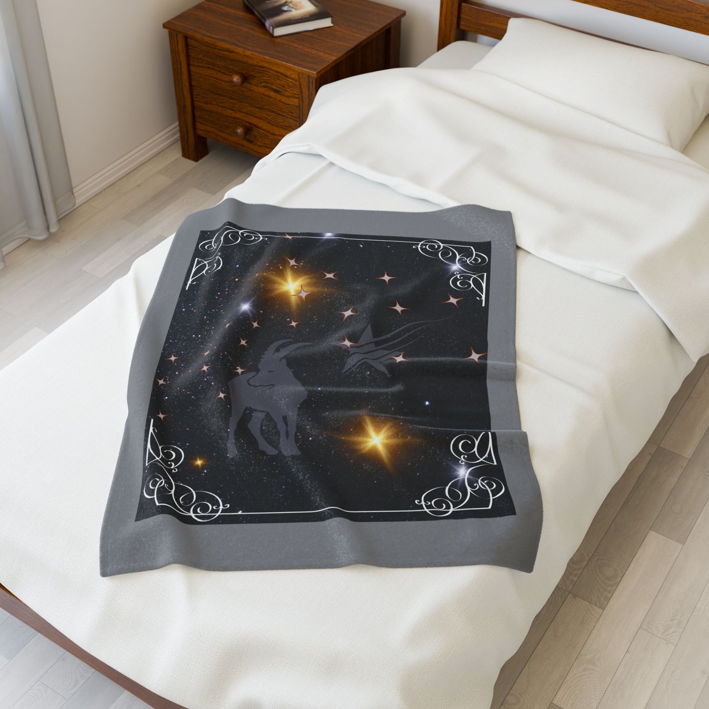 Experience Cosmic Comfort with Bottega KCarroll Collection's Plush Velveteen Zodiac Blankets and Throws Capricorn Sign Dec 22- Jan 19