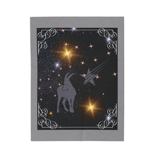 Experience Cosmic Comfort with Bottega KCarroll Collection's Plush Velveteen Zodiac Blankets and Throws Capricorn Sign Dec 22- Jan 19