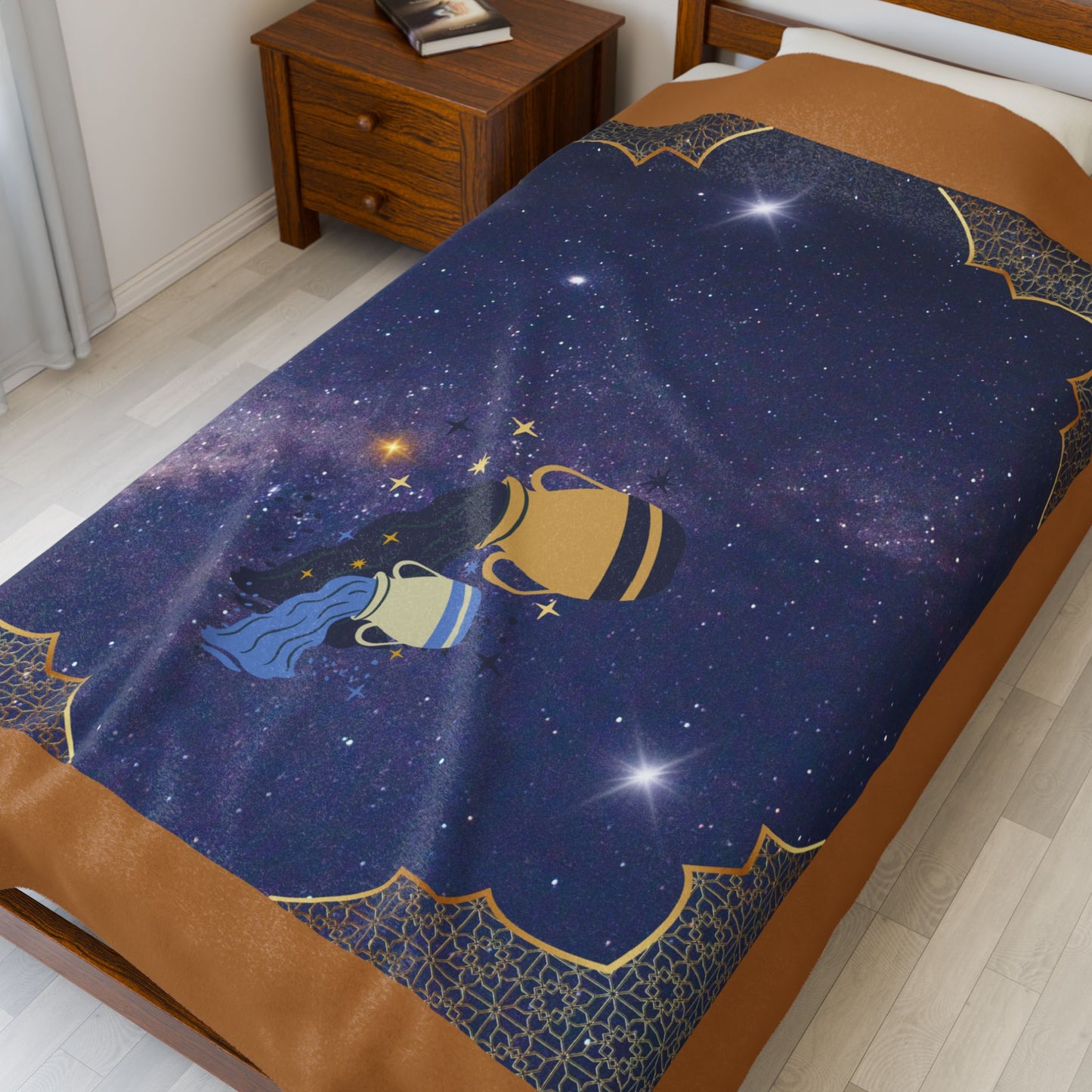 Experience Cosmic Comfort with Bottega KCarroll Collection's Plush Velveteen Zodiac Blankets and Throws Aquarius Sign Jan 20- Feb 18