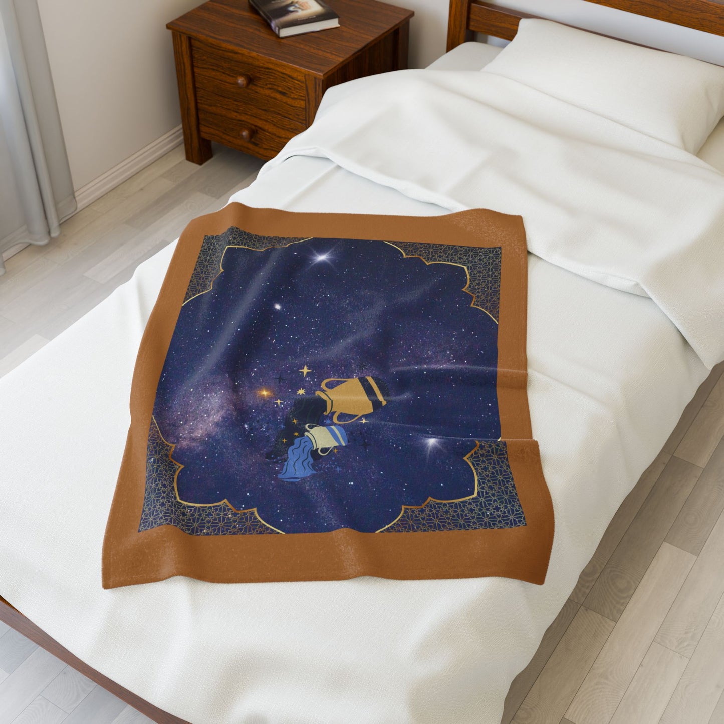 Experience Cosmic Comfort with Bottega KCarroll Collection's Plush Velveteen Zodiac Blankets and Throws Aquarius Sign Jan 20- Feb 18