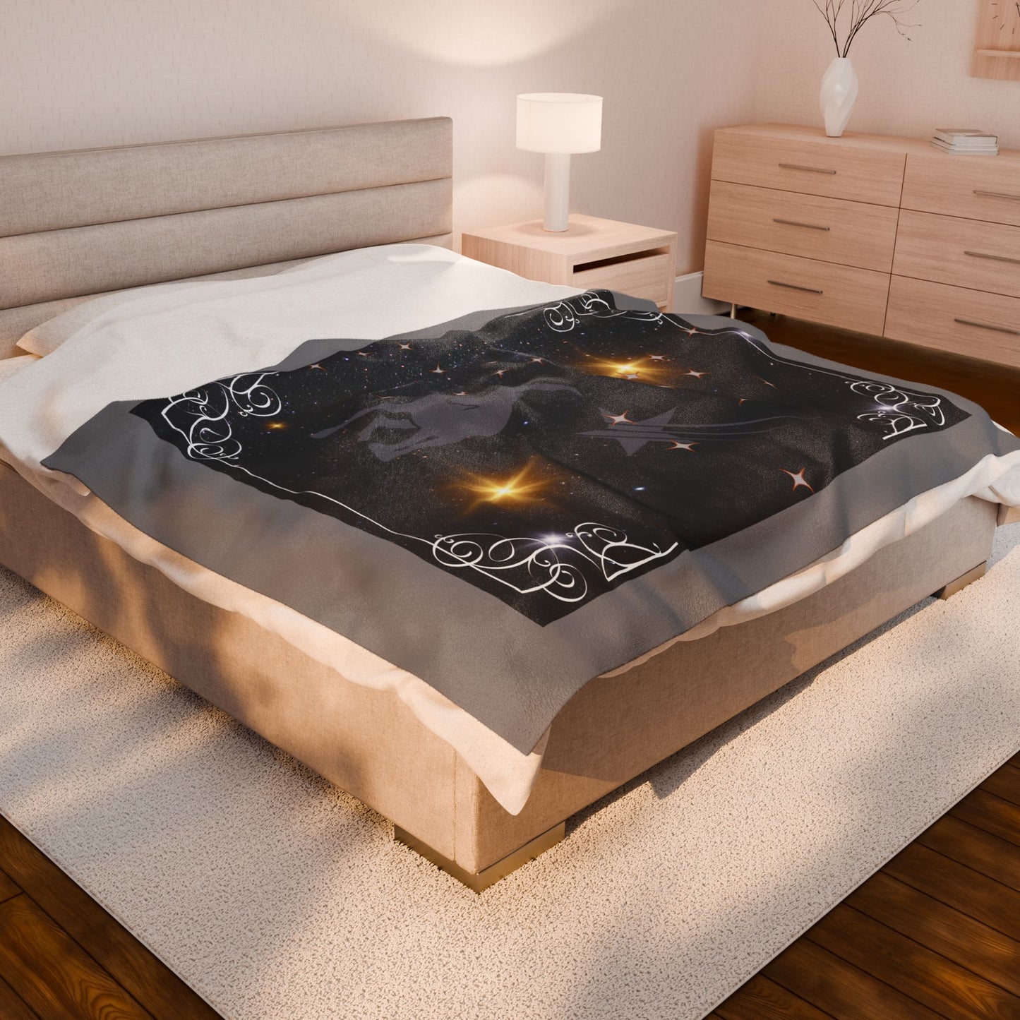 Experience Cosmic Comfort with Bottega KCarroll Collection's Plush Velveteen Zodiac Blankets and Throws Capricorn Sign Dec 22- Jan 19