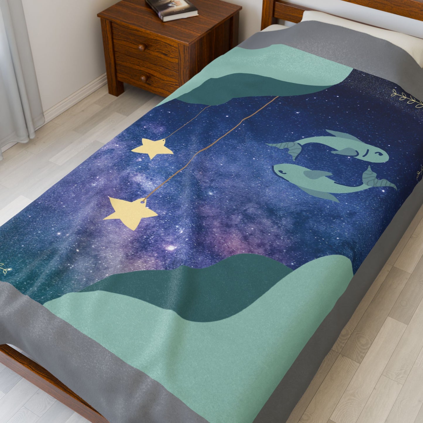 Experience Cosmic Comfort with Bottega KCarroll Collection's Plush Velveteen Zodiac Blankets and Throws Pisces Sign Feb 19- Mar 20