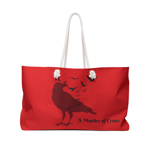 Crow Lovers Weekender Bag - Red Crow Purse - A Murder of Crows Shoulder Bag - Exclusive Bird Lovers Bag - Black Birds Overnight Bag Gift