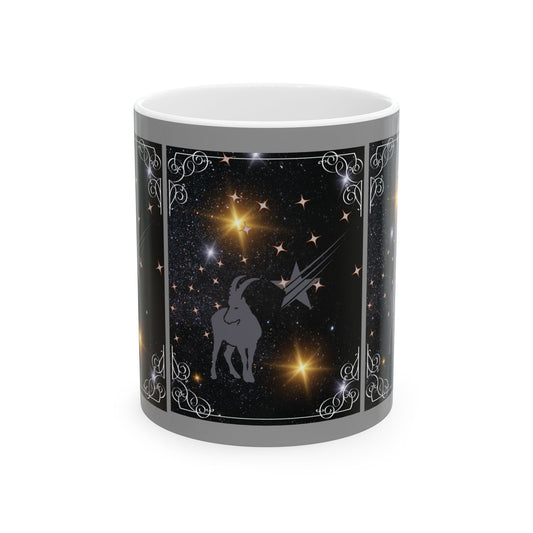 Capricorn Goat Coffee Mug, Personalized Name Zodiac Mug, Astrology Inspired Mug, 11 Ounce Coffee Cup, January Birthday Gifts, Star Sign Mug