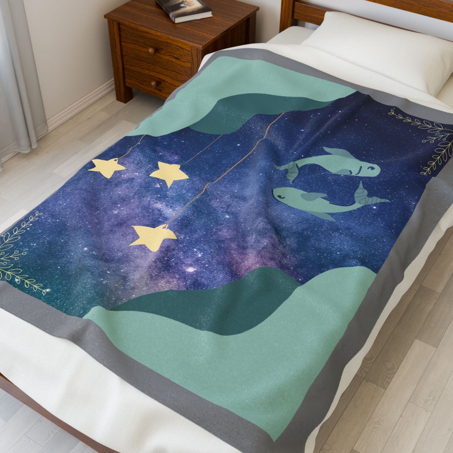 Experience Cosmic Comfort with Bottega KCarroll Collection's Plush Velveteen Zodiac Blankets and Throws Pisces Sign Feb 19- Mar 20