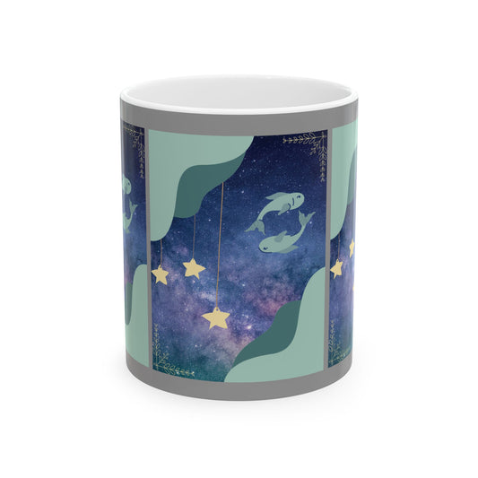 Pisces Two Fish Astrology Mug, Pisces Sign Mug, February/march Birthday Gift, Ceramic Beverage Mugs, Cosmos Tea Cup, Personalized Coffee Mug