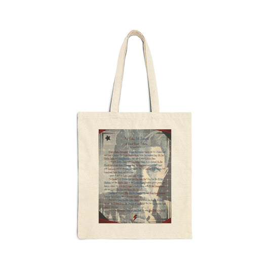 David Bowie Tribute 100% Cotton Canvas Tote Bag, Unique Bowie Fan Print Art Tote Purse Carry Bag, Birthday Holiday Seasonal Bowie Fan Gifts