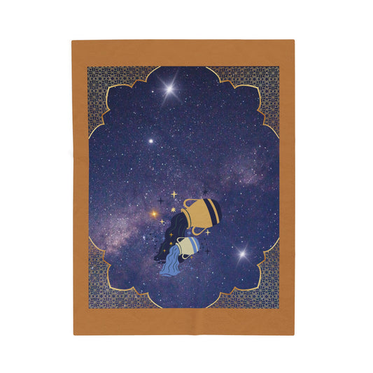 Experience Cosmic Comfort with Bottega KCarroll Collection's Plush Velveteen Zodiac Blankets and Throws Aquarius Sign Jan 20- Feb 18