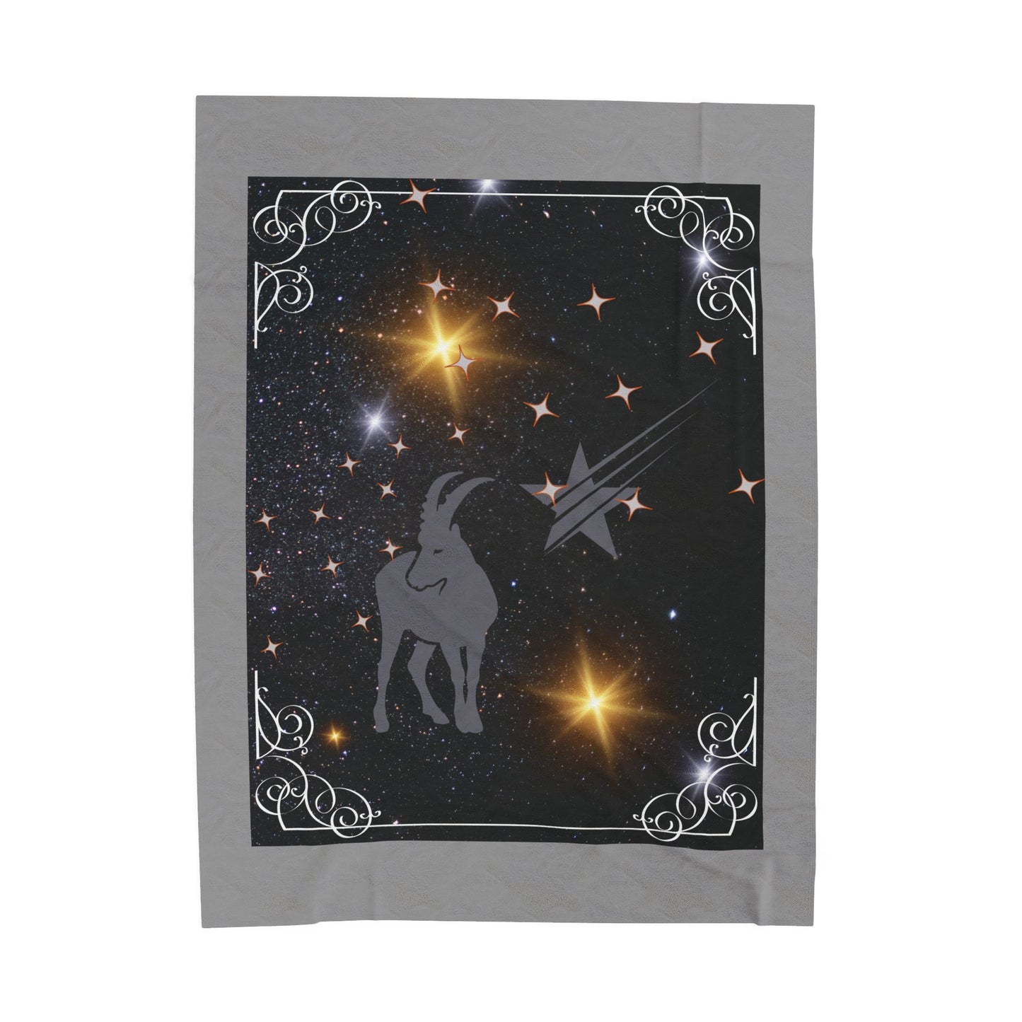 Experience Cosmic Comfort with Bottega KCarroll Collection's Plush Velveteen Zodiac Blankets and Throws Capricorn Sign Dec 22- Jan 19